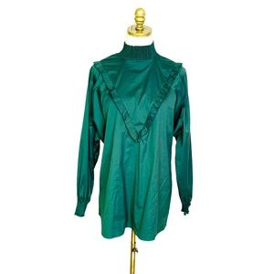 Zara Woman Emerald Green Ruffle Long Sleeve Blouse SMALL 3150
